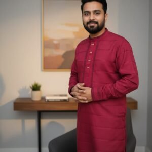 প্রিমিয়াম এমব্রয়ডারি করা গোল্ডেন ও মেরুন পাঞ্জাবি